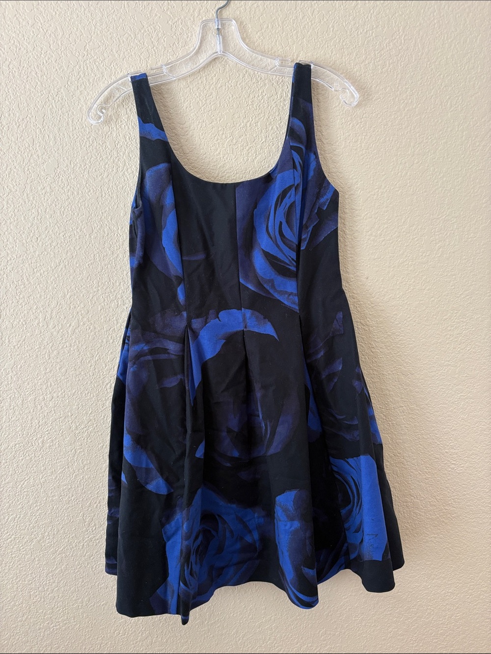 GAP Black Mini Dress with Bold Blue Rose Print